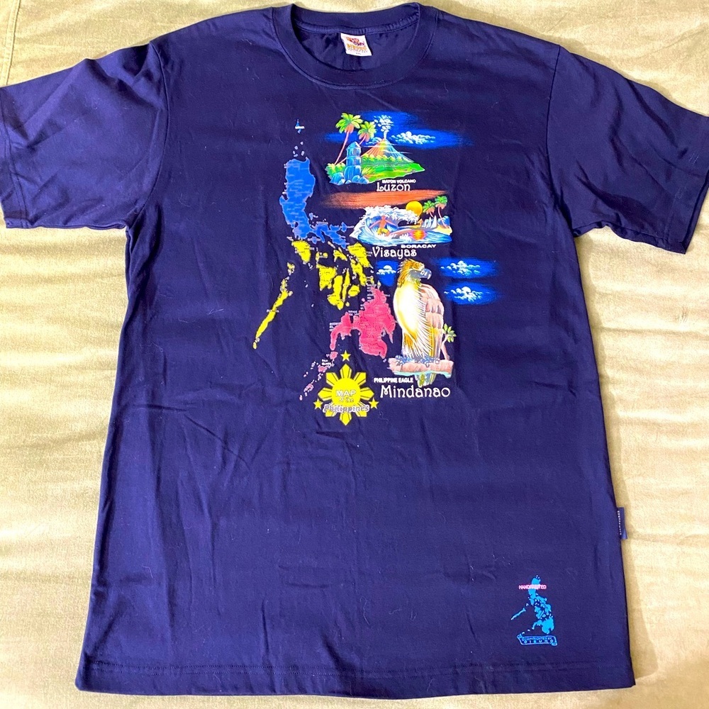 DIBUHO T-shirt map of the Philippines hand painted blue top short sleeve  D-26